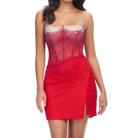 NEW ASHLEYLAUREN corset bustier cocktail dress in red